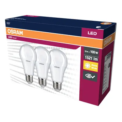 3 ks matná LED žárovka E27 13 W 1521 lm CLASSIC A, teplá bílá