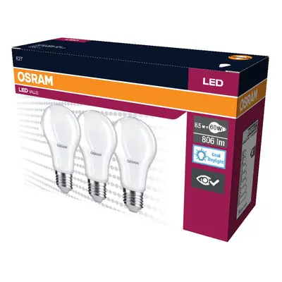 3 ks LED žárovka E27 8.5 W CLASSIC A, studená denní bílá