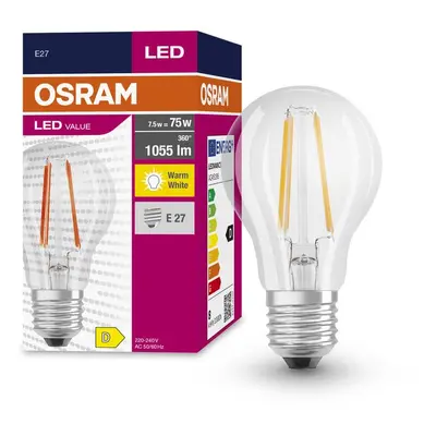 Průhledná LED žárovka E27 7.5 W CLASSIC A, teplá bílá