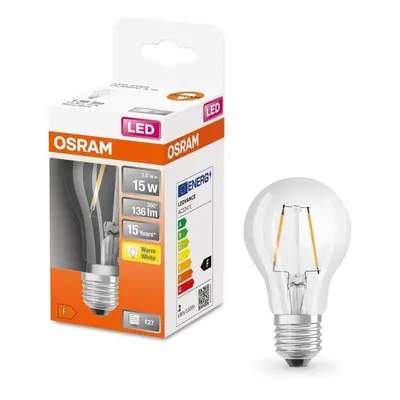 Průhledná LED žárovka E27 1,5 W CLASSIC A, teplá bílá