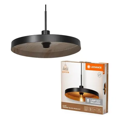 Talířový LED lustr černý/dřevo E27 PLATE PENDANT