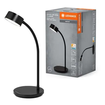 Černá stolní lampa USB 4.8W OFFICE CYLINDER, laditelná bílá