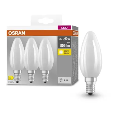 3 ks matná LED svíčková žárovka E14 5,5 W CLASSIC B, teplá bílá