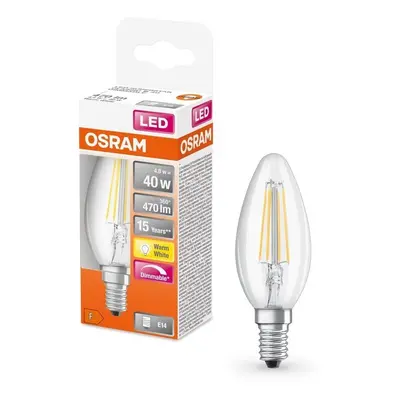 Stmívatelná LED svíčková žárovka E14 4,8 W CLASSIC B, teplá bílá