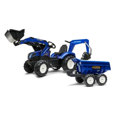 FALK Šlapací traktor 3090W New Holland T8 s nakladačem, rypadlem a maxi přívěsem