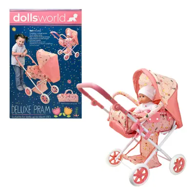 Dolls World Luxusní skládací kočárek pro panenky 46 cm s odnímatelnou korbičkou