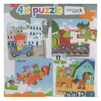 4x puzzle Car, train, plane, wagon