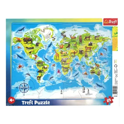 Puzzle Mapa světa se zvířátky