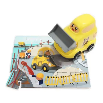 Dřevěné puzzle buldozer