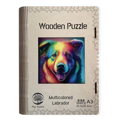 Dřevěné puzzle Barevný labrador A3