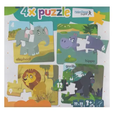 4x puzzle Elephant, hippo, lion, gorilla