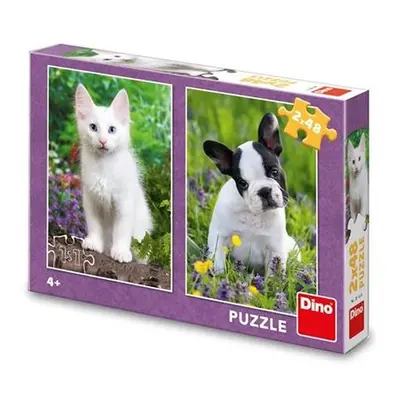 Puzzle 2x48 Buldoček a kotě