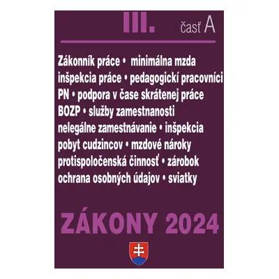 Zákony III A 2024 Pracovnoprávne vzťahy a zamestnávanie