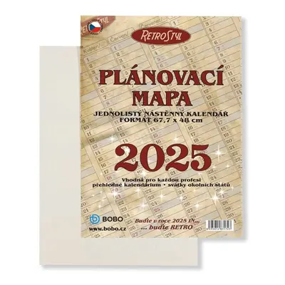 Plánovací roční mapa 2025 Retro skládaná - nástěnný kalendář