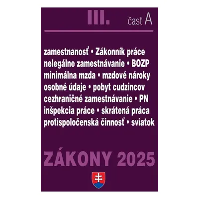 Zákony III A/2025 - Pracovnoprávne vzťahy a zamestnávanie