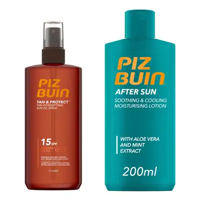 Piz Buin Set Tan & Protect Oil Spray SPF 15 + After Sun Moisturising Lotion olejový sprej a zkli