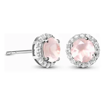 Emporial stříbrné peckové náušnice GU-DR2564E-SILVER-ROSEQUARTZ-ZIRCON