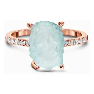 Royal Fashion prsten 14k zlato Vermeil GU-DR15554R-ROSEGOLD-AQUAMARINE-TOPAZ