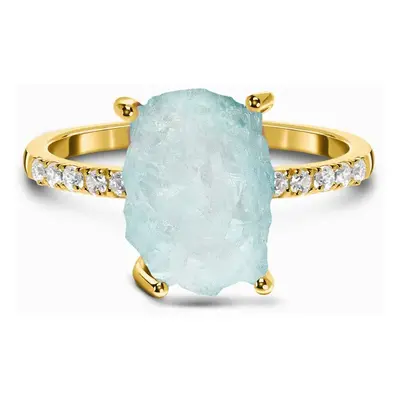 Royal Fashion prsten 14k zlato Vermeil GU-DR15554R-YELLOWGOLD-AQUAMARINE-TOPAZ