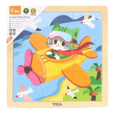 Viga puzzle 9 dílků letadlo s kočičkou