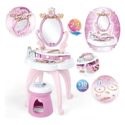 Smoby Kosmetický stolek Disney Princess 2in1 Hairdresser a židle s 10 zkrášlovacími doplňky 94 c