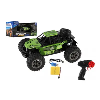 Auto RC buggy terénní zelené 22cm plast 2,4GHz na baterie + dobíjecí pack v krabici 32x16x18cm