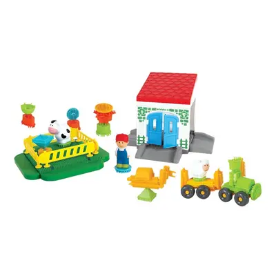 MOCHTOYS Ježci Pin Cihly FARM v krabici 100 ks + 3 figurky