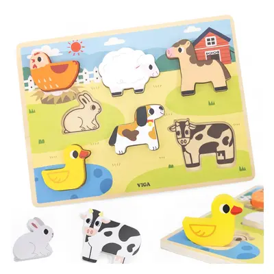 Dřevěné puzzle Montessori figurky farmy 2v1