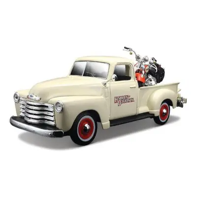 Harley Davidson Chevrolet 3100 pick-up auto + motocykl FLSTS 1:24