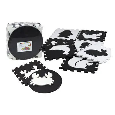 Velké puzzle pěnová podložka zvířata černá a bílá 19 ks