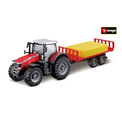 Bburago 10cm Farm tractor Messey Ferguson 8740S s přívěsem na balíky