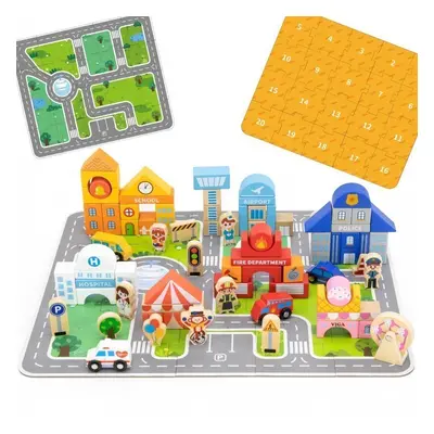 Dřevěná sada VIGA City Building Blocks Board Figurky