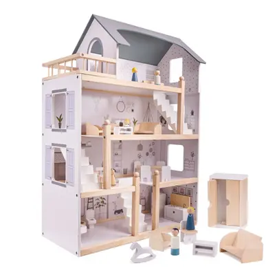 FunPlay 5944 Dřevěný domeček pro panenky s příslušenstvím3 patra 62x26,5x78cm