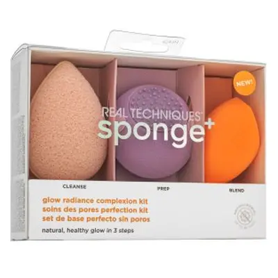 Real Techniques Sponge+ Glow Radiance Complexion Kit 3pcs sada pro sjednocenou a rozjasněnou ple