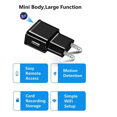 WiFi P2P FULL HD spy kamera ukrytá v adaptéru pro nabíječku na mobil + detekce pohybu