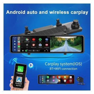 Autokamera ve zpětném zrcátku WiFi + Bluetooth + 11" displej + couvací kamera + podpora (Android