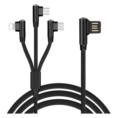 Pletený nabíjecí kabel 3V1 s 90 ° designem konektoru - Micro USB, Lightning, USB-C s délkou 1,5 