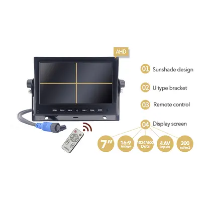 Pracovní kamerový set AHD LCD HD monitor do auta 7 "+ 3x HD kamera s 18 IR LED