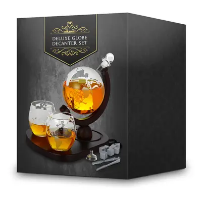 Karafa na whisky set na dřevěném stojanu - Whiskey kit + 2 sklenice a 9 kamenů