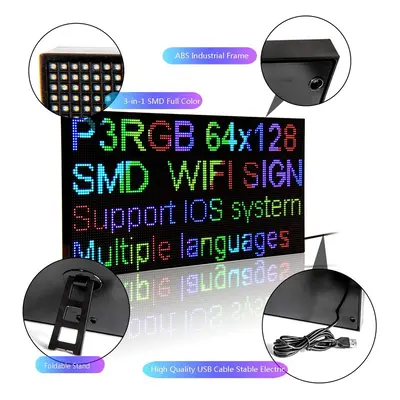 Programovatelná WiFi LED světelná tabule RGB barevná - 20x39cm se stojanem