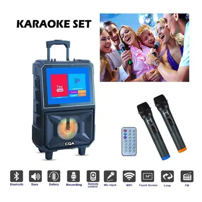 Karaoke set párty pro děti i dospělé - 40W reproduktor + 14" dotykový displej + 2 bluetooth mikr