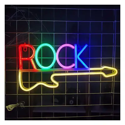 LED světelná neonová reklama na zeď - ROCK GITARA logo