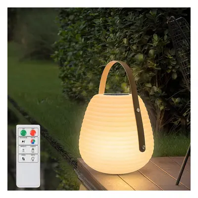 Přenosná solární LED lampa s rukojetí - teplá bílá + 6 RGB barev na výběr + IP44 krytí