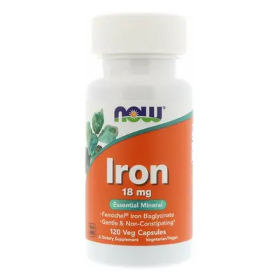 NOW Iron Bisglycinate železo chelát Ferrochel 18 mg x 120 rostlinných kapslí