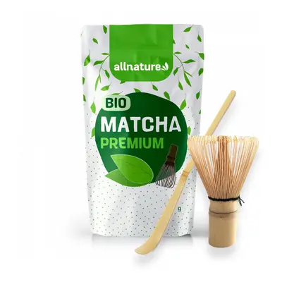 Allnature Matcha Tea Premium BIO 100g & Japonská metlička & Bambusová lžička