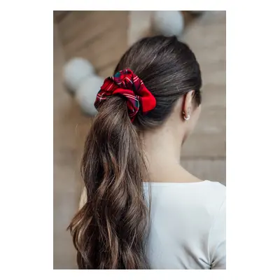 Tartanová gumička scrunchie červená