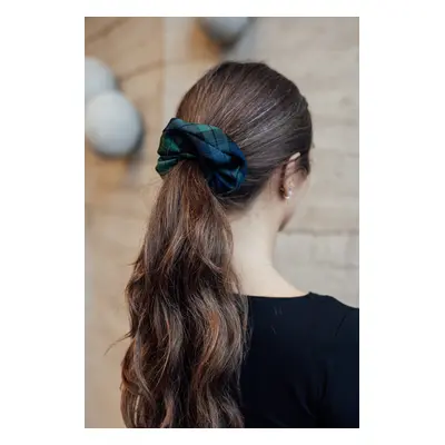 Tartanová gumička scrunchie zeleno-modrá