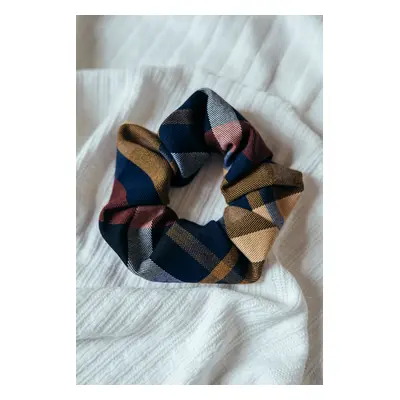 Tartanová gumička scrunchie modro-červeno-hořčicová