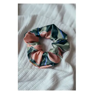 Bavlněná scrunchie zeleno-růžové květy