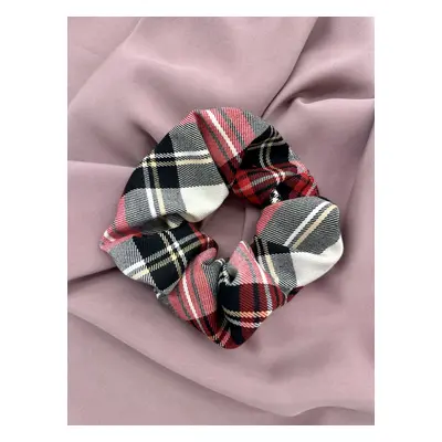 Tartanová gumička scrunchie červeno-bílá